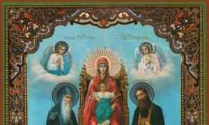 Panna Mária zo Svenska so svätými Antonom a Theodosiom z Pečerska Ukážte zázračnú starovekú ikonu Matky Božej z Jaroslavli Pečersk